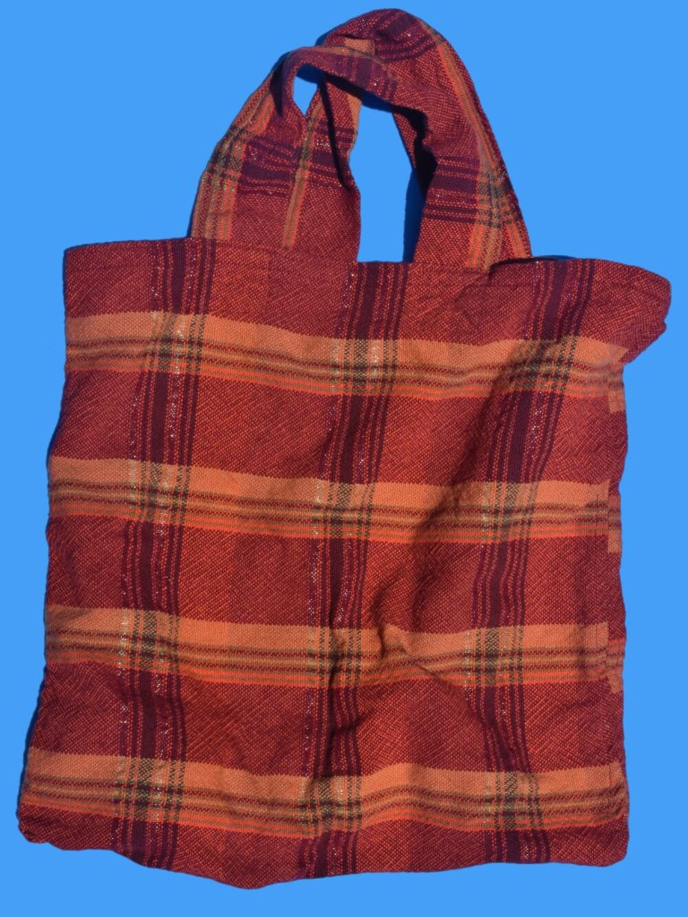 Orange Plaid Fabric Tote Bag